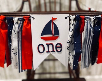 Nautical First Birthday Highchair Banner - Sailboat - Anchor
