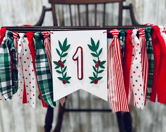 Christmas Birthday - holiday birthday - Christmas baby - HOLLY BERRY Highchair banner