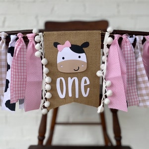 Pink Cow- Farm highchair Birthday Banner