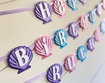 Mermaid “Happy Birthday” Personalized Banner - Seashell banner