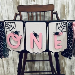 Little Boo - The Spooky ONE - Spiders & Bats - first birthday Highchair banner