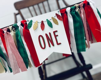 Christmas Birthday - holiday birthday - Christmas baby - TWINKLY LIGHTS Highchair banner