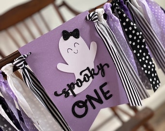 Little Boo - The Spooky ONE - first birthday - Highchair banner - PURPLE