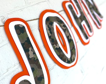 Camouflage- Hunting Fishing- Army-  Personalized Name birthday banner