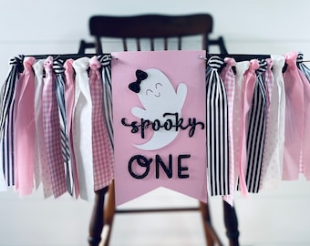 Little Boo - The Spooky ONE - first birthday Highchair banner - PINK