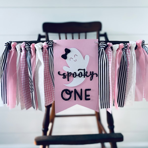 Little Boo - The Spooky ONE - first birthday Highchair banner - PINK