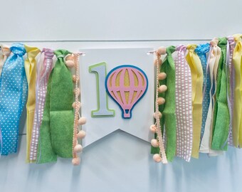 Hot Air Balloon - Up Up Away - Highchair Banner - First Birthday