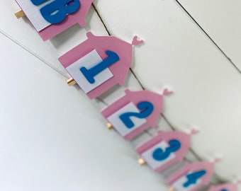 Farm Bday Milestone Banner - Pink Barn, Girly Farm Birthday