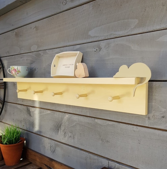 Wooden Shaker Style Peg Shelf Hallway Shelf Coat Peg Shelf Storage