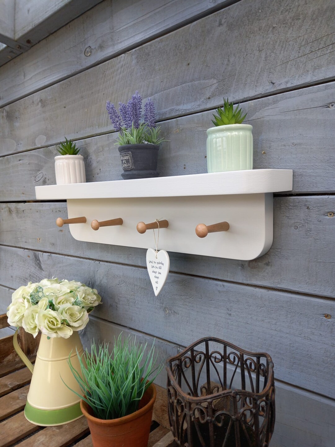 Wooden Peg Shelf, Birch Shaker Peg Shelf, Hallway Shelf, Coat Peg Shelf