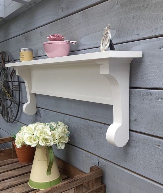Ornate Tulip Wood Mantel Shelf: Hardwood Corbel, Eco-Friendly Paint