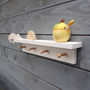 Wooden Peg Shelf shaker peg shelf nursery shelf Coat Hook shelf, untility peg shelf with birch shaker pegs