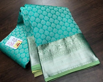 Pure Kanchipuram Handloom Silk Pattu Saree | Silver Zari | Indian Party Wear Saree | Indian Festival Wear Saree |  Kanjivaram Saree