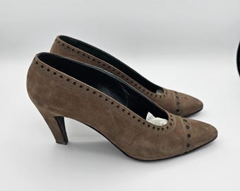 Vintage Petra Firenze High Heel Shoes Women's 8.5 Khaky Nabuck/Calf