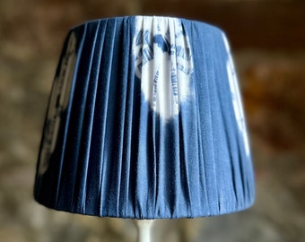 Handmade pleated lampshade using reclaimed Indian indigo tie-dye cotton fabric