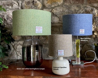 Authentic Harris Tweed Drum Lampshade Plain Colours Herringbone