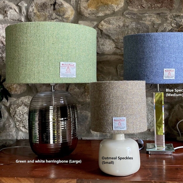 Authentic Harris Tweed Drum Lampshade Plain Colours Herringbone