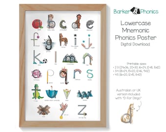Lowercase Phonetic Alphabet Poster, Visual Learning, Homeschool, Montessori (Digital Download)