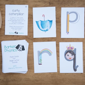 Tarjetas de fonética: Tarjetas del alfabeto con sonidos de letras, imágenes integradas y guion para padres, mnemotecnia, lectura temprana, jardín de infantes, Montessori