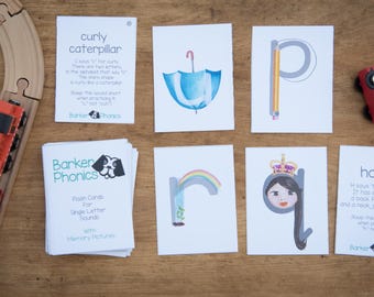 Phonics Flashcards– Letter Sound ABC Cards with Integrated Pictures & Parent Script, Mnemonics, Early Reading, Kindergarten , Montessori