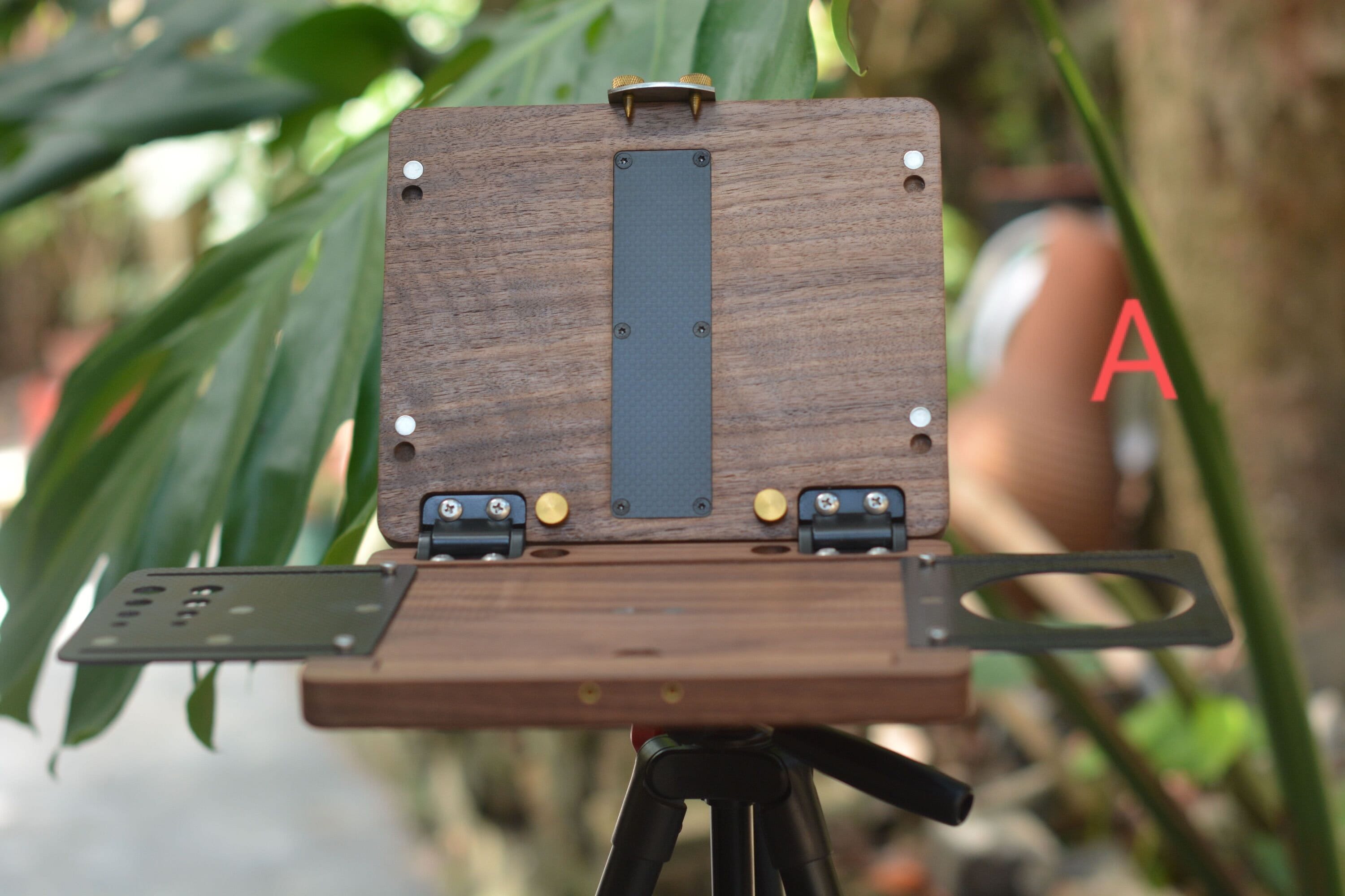 Walnut Wood Travel Easel: Portable Artist Painting Box with Tripod Mount