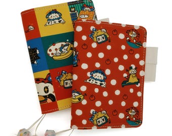 Cartoon Sheep Hobonichi Book Cover Red Dot & Patchwork Grid, Thick Cotton Fabric, Canvas Lining  A5/A6/Hobonichi 5-Year