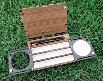 Black Walnut Travel Watercolor Palette, Gift for Painter