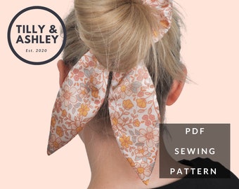 Scrunchie pattern, Scrunchie with bow sewing PDF pattern, Scarf scrunchie, Bunny ear scrunchie, Hair scrunchies pattern, DIY scrunchies