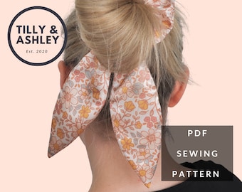 Scrunchie pattern, Scrunchie with bow sewing PDF pattern, Scarf scrunchie, Bunny ear scrunchie, Hair scrunchies pattern, DIY scrunchies