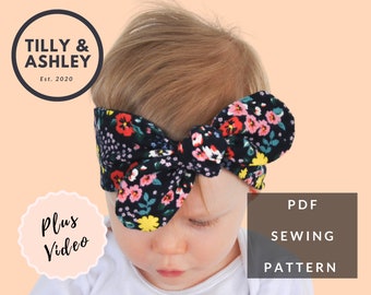 Petal bow topknot headband sewing PDF pattern, Baby headband Knot bow headband PDF Baby toddler stretch headband Baby headwraps Top knot bow