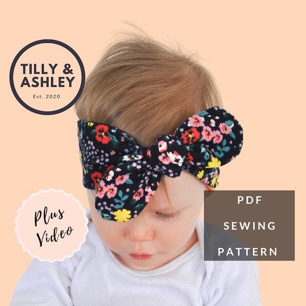 Petal bow topknot headband sewing PDF pattern, Baby headband Knot bow headband PDF Baby toddler stretch headband Baby headwraps Top knot bow