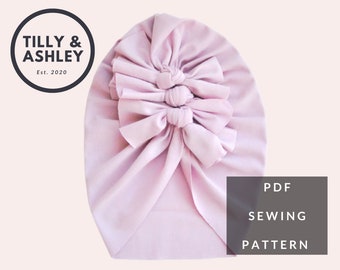 Baby Turban Schnittmuster, PDF Turban Schnittmuster, Dreiknoten Turban Schnittmuster, Knotenschleife Schnittmuster, Baby Mütze Schnittmuster, Einfache Turban Schnittmuster