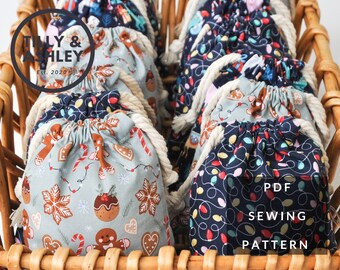 Drawstring bag pattern, PDF sewing pattern, Reusable bag pattern, Christmas gift bag pattern, Santa sack sewing pattern, Eco bag sewing pdf