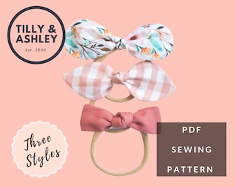 Knot bow PDF sewing pattern, 3 styles, Baby knotted hair bow pattern, Baby bow headband pattern, Girl’s hair bow sewing PDF pattern, easy