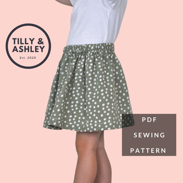 Girls skirt PDF sewing pattern, 9 sizes, Skirt pattern, Simple skirt sewing pattern, Kids skirt PDF pattern, Toddler skirt sewing pattern