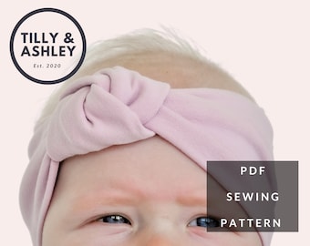 Knot stretch headband PDF sewing pattern, Baby to adult sizes, Headband sewing pattern, Twist knot headband pattern, Baby headband pattern