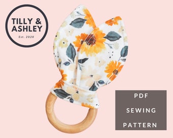 Bunny ear teether PDF sewing pattern, Baby teething ring, Teething ring pattern, Baby teether, Baby shower gift, Baby gift sewing pattern