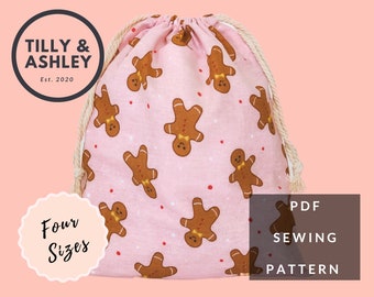 Drawstring bag PDF sewing pattern, Easy bag sewing pattern, Christmas gift bag pattern, Santa sack sewing pattern, Beginner friendly pattern