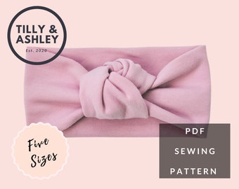 Knotted stretch headband PDF sewing pattern, Baby to adult, Headband sewing pattern, Twist knot headband pattern, Baby headband pattern
