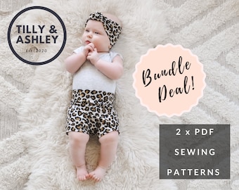 Bundle Deal, Baby shorts PDF sewing pattern, Knot headband sewing pattern, Bummy pattern, Shorties pattern, Bummie pattern, Headband pattern