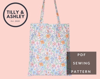 Lined tote bag PDF sewing pattern, Tote bag sewing pattern, Easy bag sewing PDF pattern, Reusable shopping bags, Market bag pattern, Eco bag