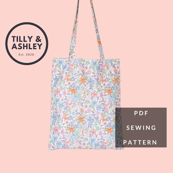 Lined tote bag PDF sewing pattern, Tote bag sewing pattern, Easy bag sewing PDF pattern, Reusable shopping bags, Market bag pattern, Eco bag