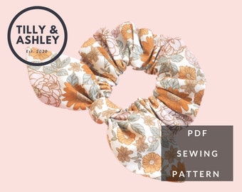Modello di cucito per scrunchie, modello PDF per cucito per scrunchie con fiocco, scrunchie per sciarpa, scrunchie per coda di cavallo, scrunchie per orecchie da coniglio, fiocco per capelli da bambina