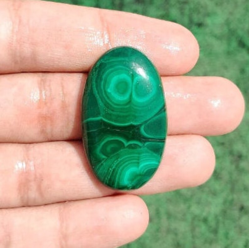 Natural Malachite Smooth Cabochon, Good Fortune Quality of Oval Shape