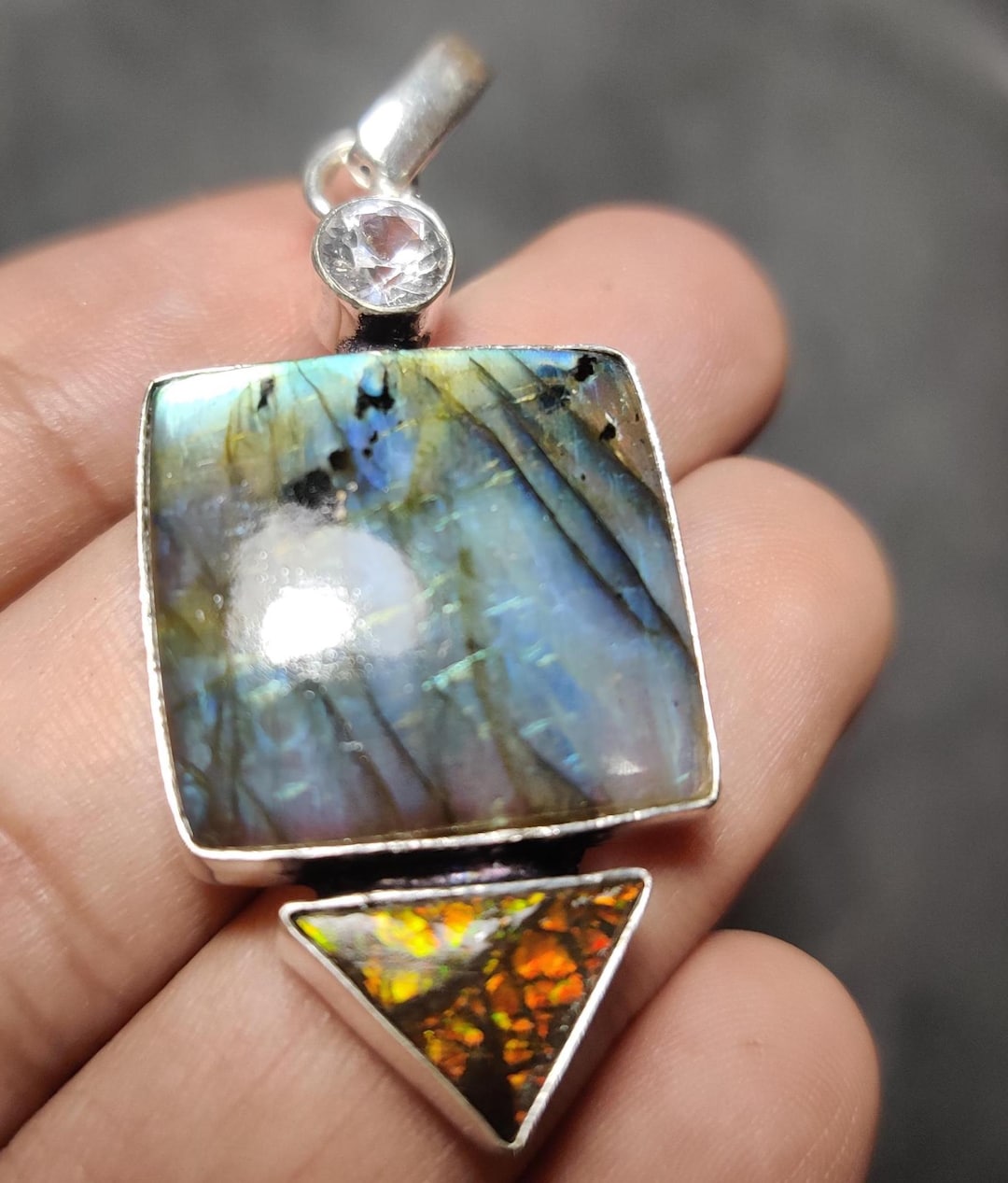 Rare Canadian Ammolite With Labradorite ,925 Sterling Silver Pendant ...