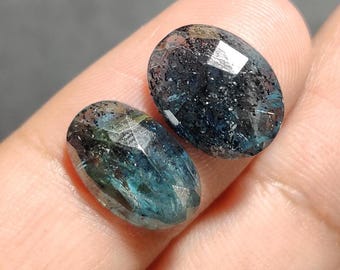 2 Teal Moss Kyanite Gemstones, Faceted Oval Stones, 11 Ct