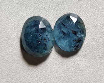 Teal Moss Kyanite Gemstones, Faceted Oval Stones, 8 Ct, 12x9 mm (2 Pieces)