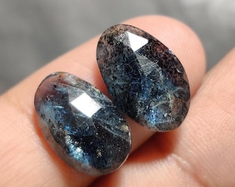 Teal Moss Kyanite Gemstone Pair, Faceted Oval, Jewelry Making