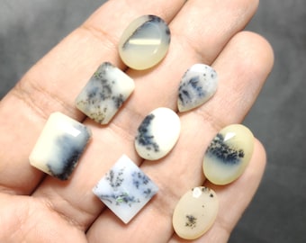 9 Dendritic Agate Gemstones, Faceted Cut, Jewelry Making (40 Ct)