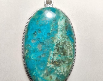 Chrysocolla Oval Shape 925 Sterling Silver Pendant,